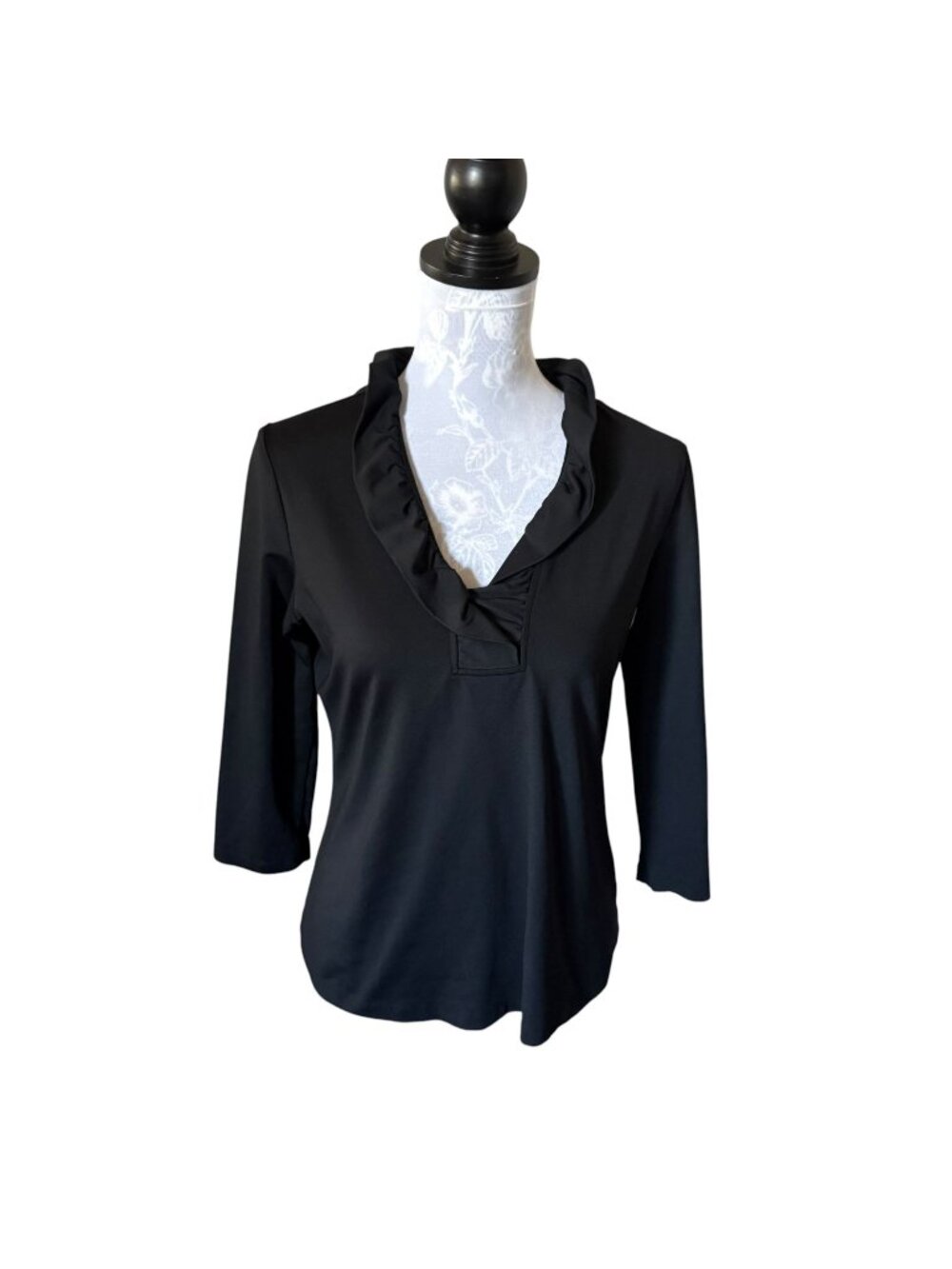 J Mclaughlin Durham Ruffle Catalina Cloth Top Blouse Black Medium